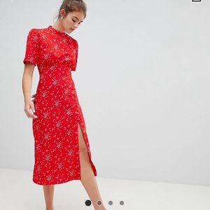 Red Printed Midi Dress